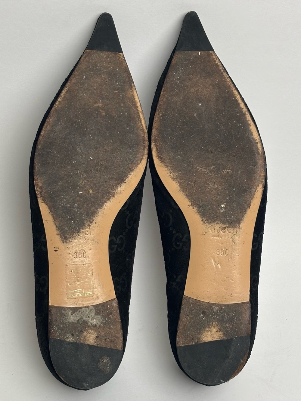 Gucci Black GG Monogram Suede Pointed Toe Bow Ballet Flats Size 38 - Picture 8 of 9